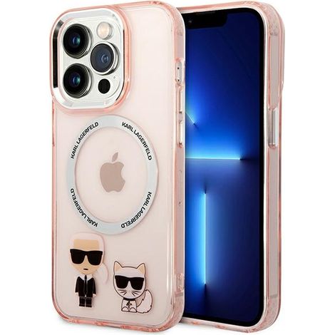 Custodia rigida per iPhone 14 Pro 6.1" Karl Lagerfeld KLHMP14LHKCP rosa/rosa Karl & Choupette in alluminio MagSafe (1/5)