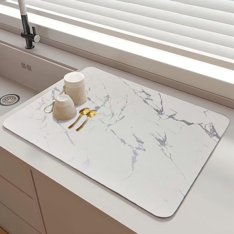 Tapis égouttoir à vaisselle, ultra-absorbant, pliable, antidérapant, séchage rapide, idéal pour plan de travail, bar, cafetière, blanc, 30 x 40 cm (1/5)