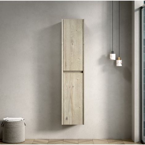 Hängender Badezimmer-Hochschrank 140 cm mit 2 Türen aus Sperrholz in Weiß (1/5)