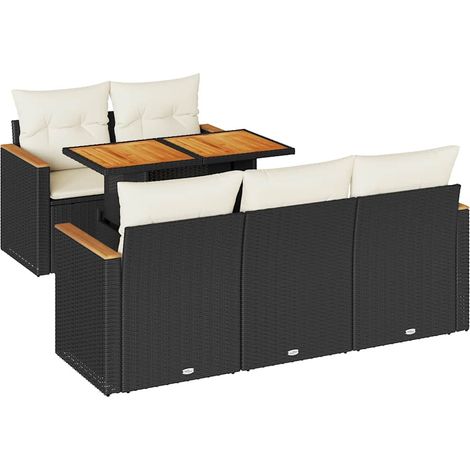 vidaXL Set Divano da Giardino 6 pz con Cuscini Nero Polyrattan Acacia (1/5)