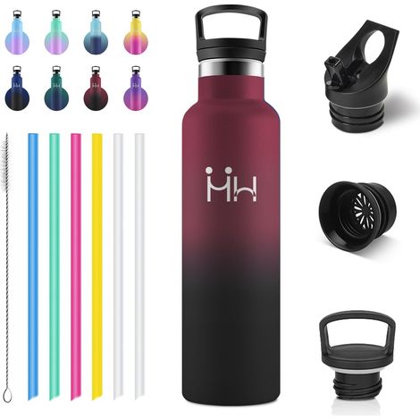 Gourde Isotherme 750ml, Gourde Inox avec Paille, Bouteille Isotherme en Acier Inoxydable, Bouteille d'eau sans BPA, Gourde Reutilisable pour l'École, Bureau, Extérieur, Camping, Yoga, Alpinisme (1/5)