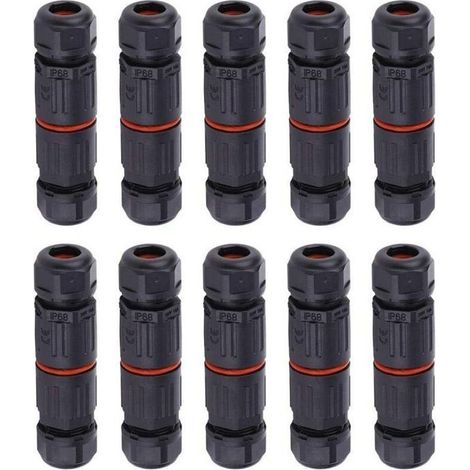 Connecteur Étanche IP68 3 Broches Femelle pour Câble Électrique Extérieur - Noir (1/5)