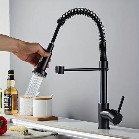 Robinet de cuisine à ressort extensible 360°, mélangeur chaud froid pour évier alliage cuivre chromé (1/4)