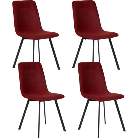 Lot de 4 chaises en microfibre avec dossier surpiqûres en losange rouge pieds métal noir - ELYO (1/5)