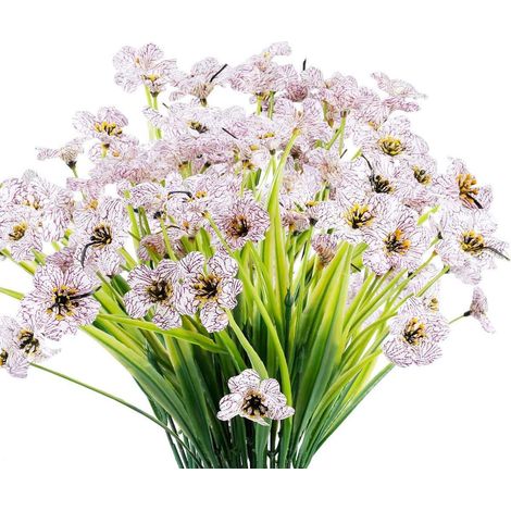 Bouquets de fleurs violettes artificielles, 6 pièces - 16x35 cm (Blanc), plastique résistant aux UV, déco intérieur/extérieur fenêtre porche jardin arbuste. (1/5)