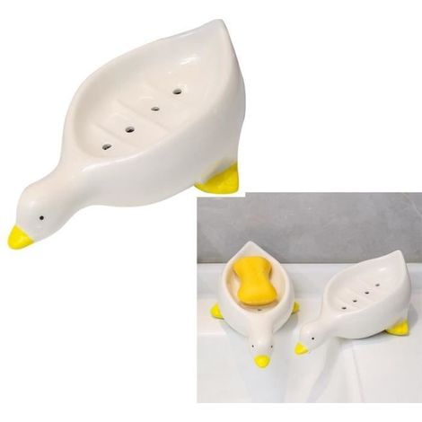 Seifenschale – Keramik – Ente – Selbstentleerend – Maße 20 x 8 cm – Weiß (1/4)