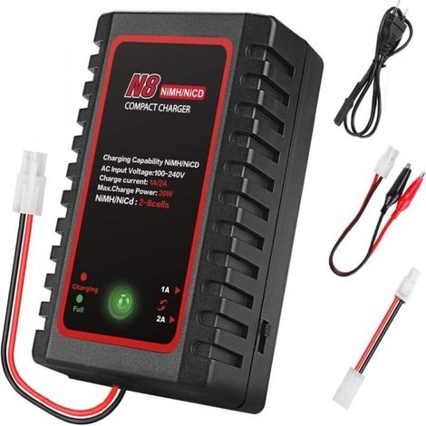 Chargeur Nimh pour Batterie Nimh/NiCD (2-8s),Chargeur Intelligent pour Drone de Bateau de Voiture Airsoft RC, Chargeur RC pour Batterie NiMH/NiCD avec connecteur Standard