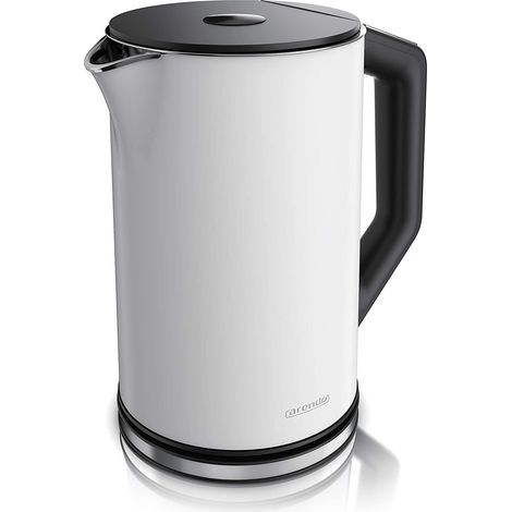 arendo - Bollitore Acqua Elettrico da 1.5L 2200W - Eco Controllo Temperatura - Temperatura Regolabile 40-100°C - Parete Doppia - in Acciaio Inossidabile - Senza BPA - Bianco Opaco (1/5)