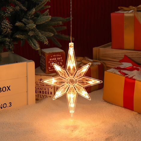 Étoile Lumineuse Pour Fenêtre - LED Chaude - Fixation Par Ventouse - Alimentation Sur Piles AA - Décoration De Noël - 1 Pièce (1/5)