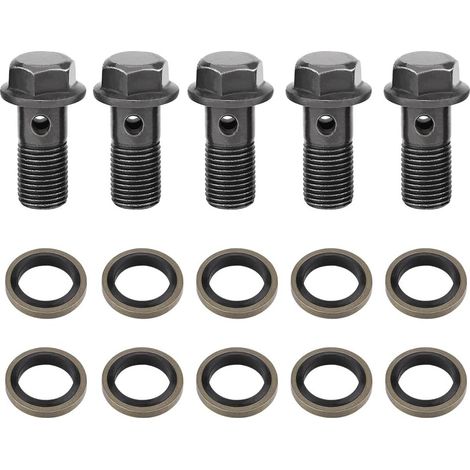 AUTO cyclomoteur 5 pieces vis creuse banjo de frein de moto M10 x 1.25 mm, vis et r cords banjo, joint de boulon banjo en ier inoxydable bague d'étanchéité kit étrier de frein pour cessoire de remplb (1/5)