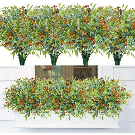 Lot de 4 Fleurs Artificielles Extérieur Anti-UV – Plantes Artificielles Décoration Jardin Balcon Terrasse Jardinière Sans Entretien, Rouge (1/5)