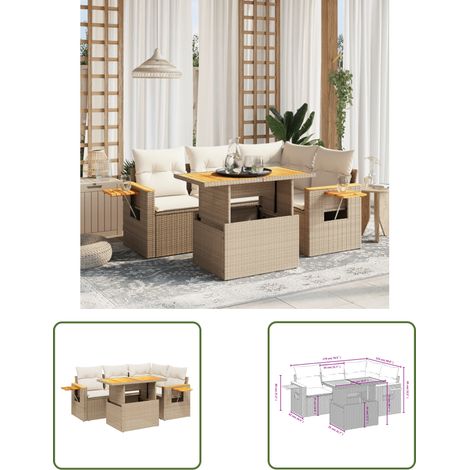 The Living Store 5-tlg. Garten-Sofagarnitur mit Kissen Beige Poly Rattan - Gartenmöbel Set - PE-Rattan Möbel - Outdoor Lounge - Garten Sofa - Balkon Möbel (1/3)