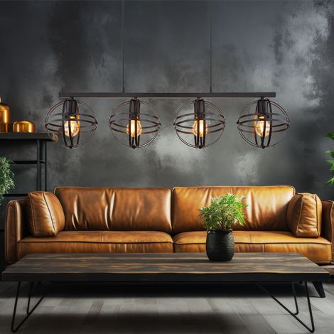 Hängeleuchte Pendellampe Deckenlampe Esszimmerlampe Wohnzimmerleuchte, Metall schwarz, 4 Flammig E27, H 120 cm
