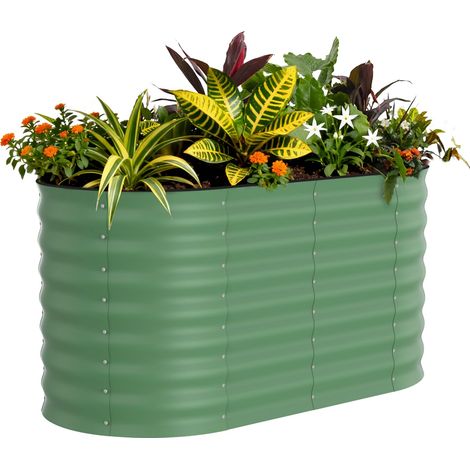 Carré potager surélevé en acier galvanisé 120x60x60 cm – Finition rouille – Pour culture de légumes et herbes- Vert