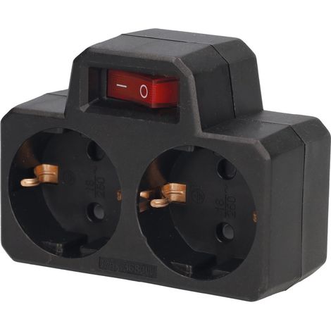 Ladrón de doble salida (3680W máximo) con interruptor fabricado en polipropileno color negro
