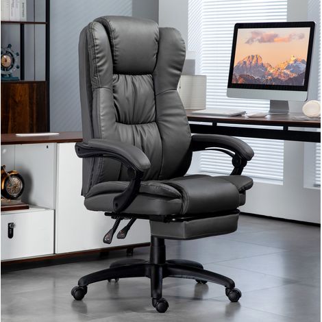 Bürostuhl 68.5x68.5x113-121 cm dunkelgrau aus Kunstleder mit Massagefunktion und Fußstütze (1/5)