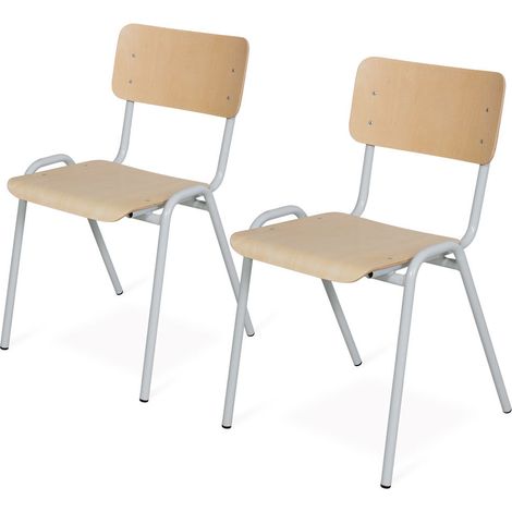 BRB 2-teiliges Stapelstuhl-Set, Gestell lichtgrau, stapelbar, Sitz/Lehne aus Buche-Schichtholz (1/3)