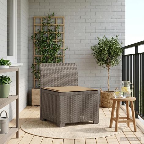 Canapé de Jardin 1 Place en Polypropylène Aspect Rotin Gris Clair avec Coussin Taupe - PANGIVO (1/5)