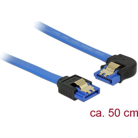 Delock Cable SATA 6 Gb/s hembra directo  SATA hembra acodado a la izquierda de 50 cm azul con broches dorados
