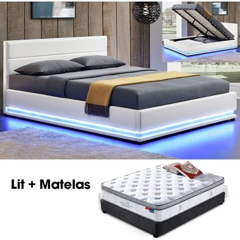 MEUBLER DESIGN Matelas Plus Sommier Ava Et Matelas Pure 140 Blanc, Polyuréthane, Style Contemporain, 204 x 154 x 90 cm (1/5)