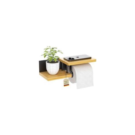 Portarotolo di carta igienica a parete in bambù e legno, dispenser di carta igienica di alta qualità con ripiano, porta rotolo di carta igienica - Crezuo (1/4)
