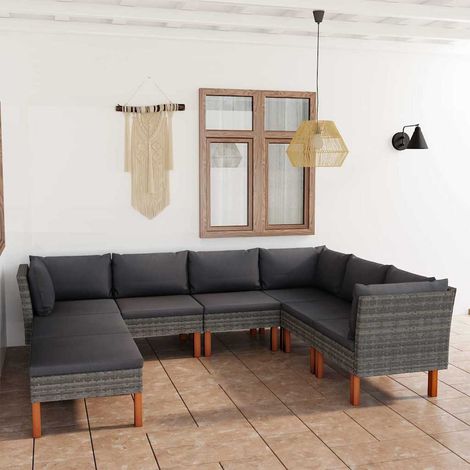 Salon de jardin 8 pcs Ensemble Table et Chaise de Jardin - avec coussins Résine tressée Gris BV408845 - BonneVie (1/5)