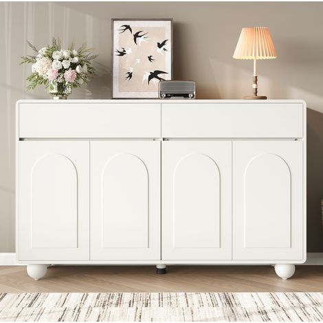 Credenza 140 x 38 x 89 cm con 2 cassetti, 4 ante e ripiani regolabili, bianco HAVRYA (1/5)