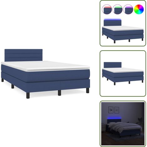 The Living Store Letto a Molle con Materasso e LED Blu 120x190 cm in Tessuto - Materasso a molle