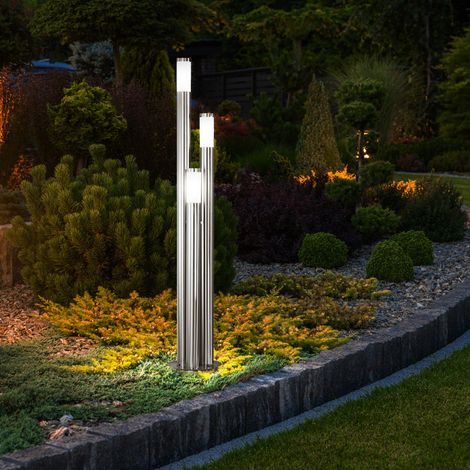 Wegeleuchten Außen Edelstahl LED Stehleuchte Außen groß, Gartenleuchte 170 cm 3 silberne Säulen,3x 11W 3x 1055lm warmweiß ,D 28 cm