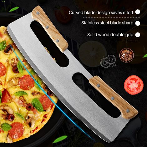 Coupe-pizza à double poignée avec manche en bois, coupe-pizza demi-cercle (1/5)