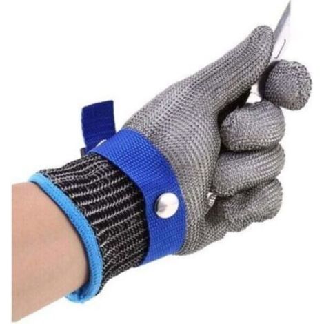 Guante de carnicero de malla de acero inoxidable, alto rendimiento, azul, protección de nivel 5, XL - Crezuo