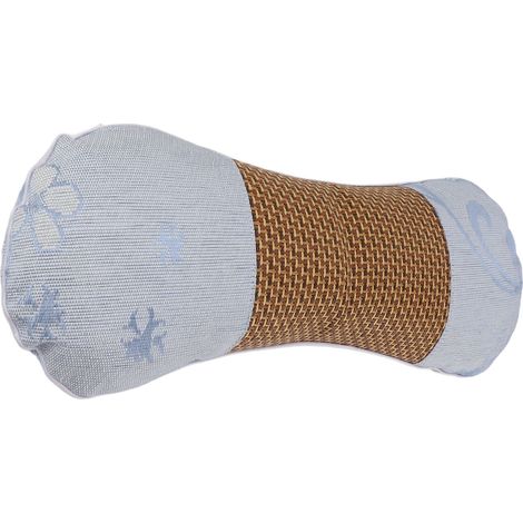 Oreiller cervical rempli d'armoise, de conception ergonomique pour le soutien de la nuque, pour un sommeil réparateur, version en soie glacée bleue. (1/5)