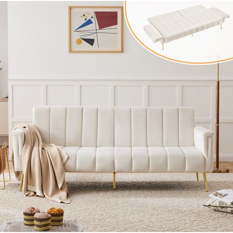 Canapé-lit en velours beige 183 cm avec dossier et accoudoirs réglables sur 5 positions (1/5)