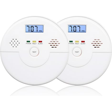 Détecteur de monoxyde de carbone Lot de 2 Affichage LCD Alarme 85dB Capteur électrochimique Portable pour Maison Garage (1/5)