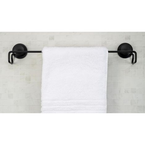 Croydex Stick 'n' Lock Black Adhesive Towel Rail Bar Bathroom Accessories (1/5)