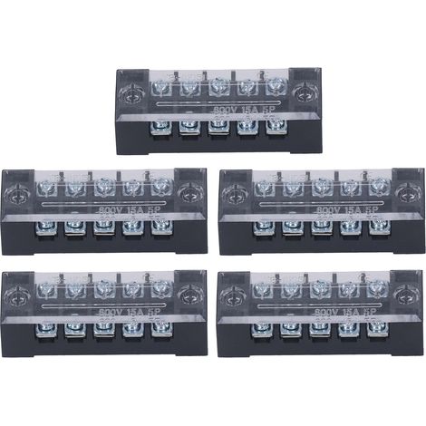 5pcs Bloc de Jonction à Barrière Fil, Bornier Professionnel TB Fixe en Laiton Double Rangée Couvert 15A 600V 5 Bits (1505) (1/5)