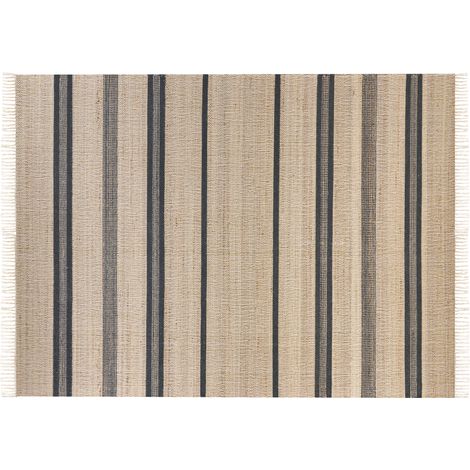 Alfombra de yute beige claro natural gris grafito 160 x 230 cm a rayas borlas Talpur (1/5)