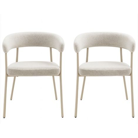 Lot de 2 fauteuils de table TRIVIO en tissu et métal-Beige (1/5)