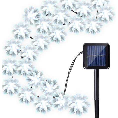 Guirlande lumineuse solaire lotus double couche de 7 mètres, 50 LED (1 guirlande, 1 panneau solaire, 1 douille de sol), lumière blanche, 50 LED (1/5)