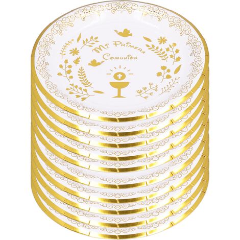 10 assiettes rondes en papier, résistantes aux coupures, compatibles avec le micro-ondes, contenants alimentaires jetables pour les fêtes et les pique-niques (1/5)