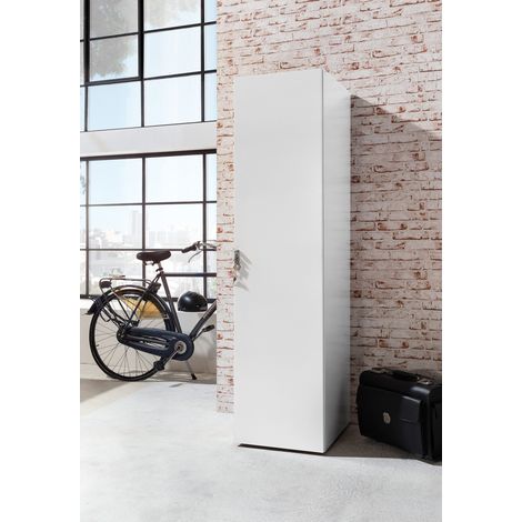 Armoire cadenassable avec 1 porte en bois mélamine coloris blanc - longueur 45 x hauteur 185 x profondeur 54 cm (1/3)