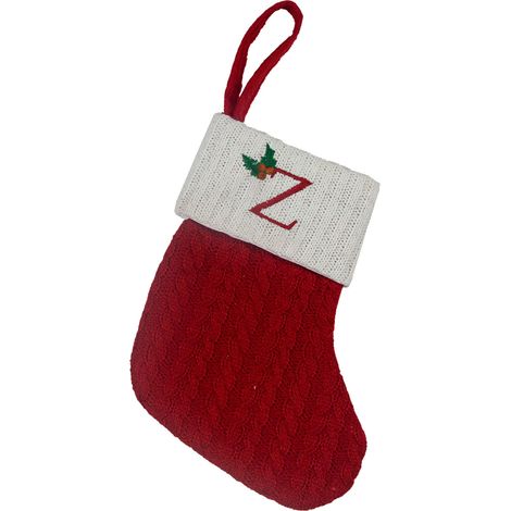 Chaussette De Noël - Lettre Initiale - Tricot Câblé Rouge Et Blanc - 20 X 16 Cm - Décoration Pour Cheminée Arbre De Noël - 1 Pièce