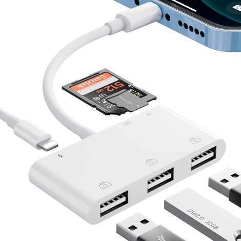 Adaptateur lecteur de cartes SD/TF pour téléphones portables/tablettes, kit appareil photo 6 en 1, avec 3 câbles USB OTG femelles, compatible avec les lecteurs de cartes.