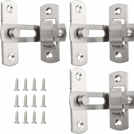 Loquet de porte à crochet à 90 degrés, 3 serrures de porte en acier inoxydable et serrures de sécurité, avec verrou de porte coulissante et verrou de fenêtre (1/5)