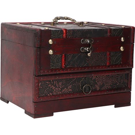 Boîte à bijoux vintage en bois avec miroir, rangement pour colliers et boucles d'oreilles