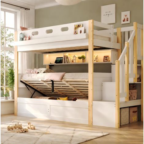 Letto a castello bambini 90x200 cm in legno bianco con contenitore, senza materassi - MEUBLIV (1/5)
