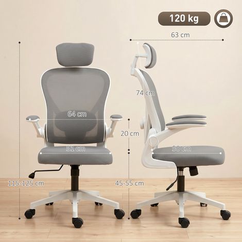 Fauteuil de Bureau Ergonomique à Dossier en Filet, Chaise avec Repose-Tête et Support Lombaire Ajustables, Gris (1/5)