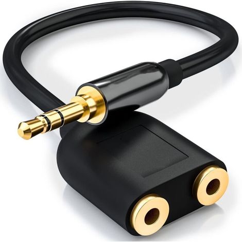 Adaptateur Jack Audio Stéréo - 2X Jack 3,5mm Femelle à 1x Jack Mâle 3,5mm - Noir(1Pcs,25cm) (1/5)