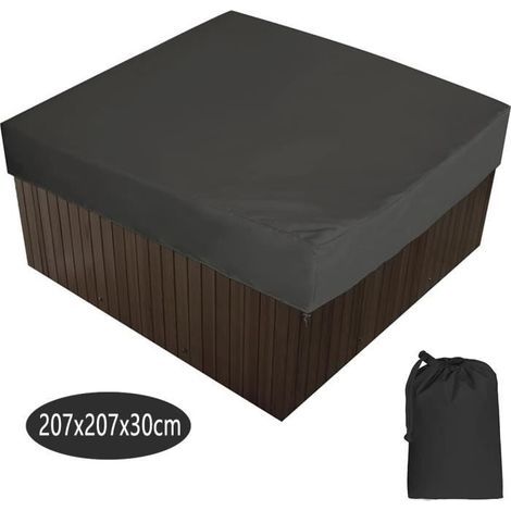 Bache d'extérieur pour Spa Housse de Bain à Remous Carrée Etanche Couverture de Spa en Tissu Polyester 190T, noir, 207x207x30cm (1/4)