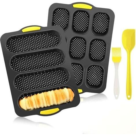 2-teilige Silikon-Brotform, perforierte Antihaftform, Baguetteform, Ofenrost mit 4 Blechen (1/4)